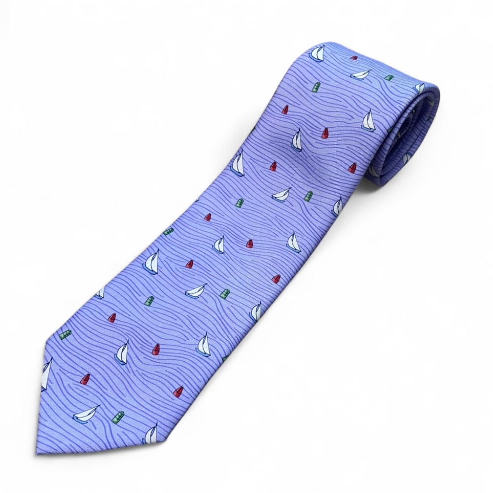 NWT Vineyard Vines Men’s Sailboat Waves 100% Silk Necktie Iris